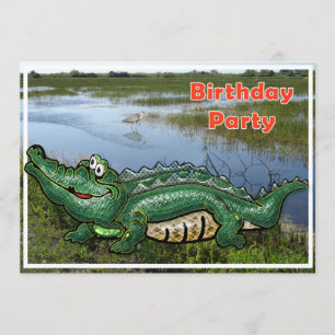 Grön alligator för liga i gläntafödelsedaginbjudan inbjudningar