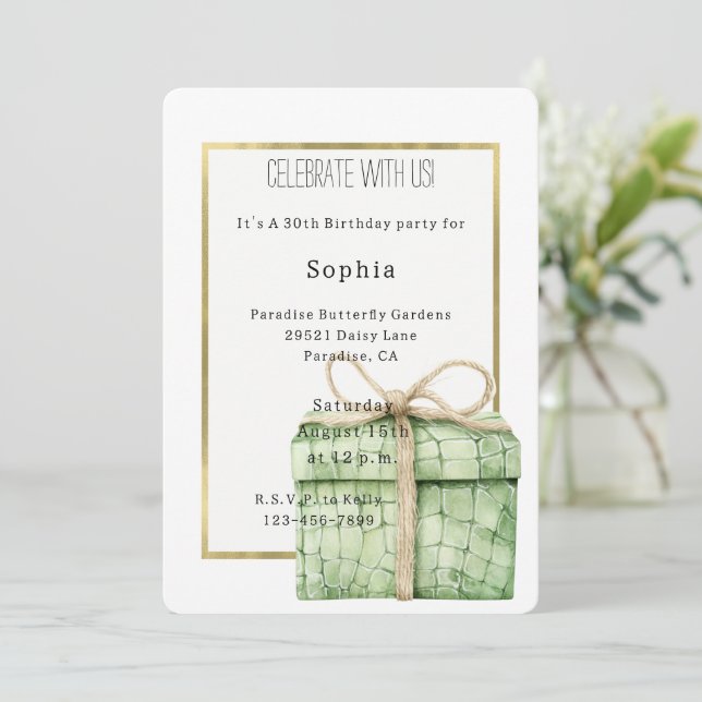 Grön Alligator Tryck Present Födelsedag   Inbjudningar (Stående Fram)