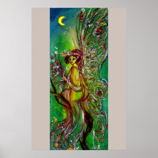 GRÖN ÄLV MED GULDGLITTER I MÅN LJUS POSTER (Framsidan)