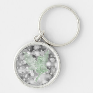 Grön älva på Bokeh-bakgrund Rund Silverfärgad Nyckelring