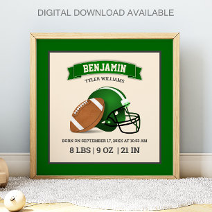 Grön amerikansk fotbollshjälm för bebis födelse st poster