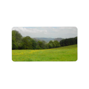 Grön äng. Bygdscenery. Adressetikett