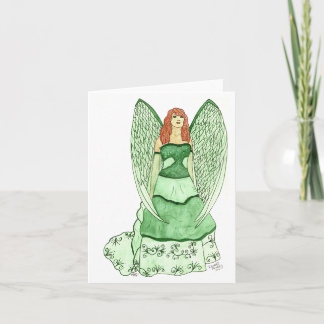 Grön ängel Notecard Kort (Framsida)