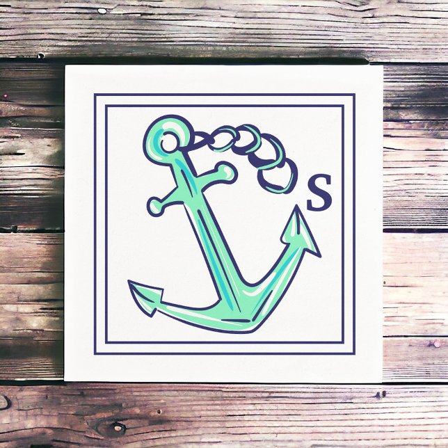 Grön Ankare Monogram Marin   Pappersservett (Skapare uppladdad)
