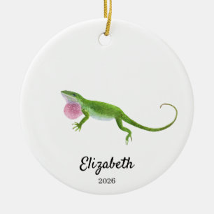 Grön Anole-ornament, anpassad julskål Julgransprydnad Keramik