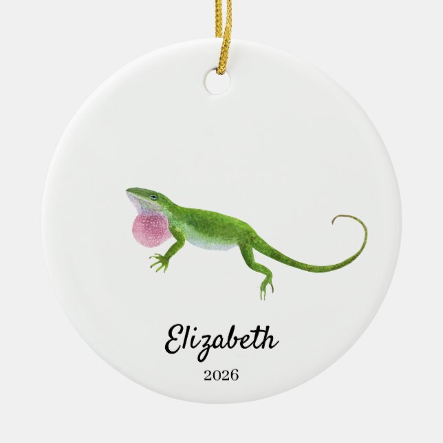 Grön Anole-ornament, anpassad julskål Julgransprydnad Keramik (Framsidan)