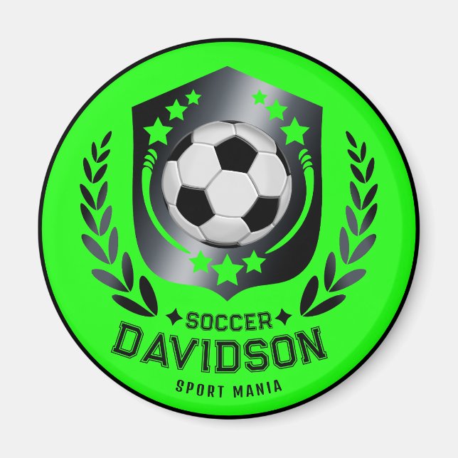 Grön anpassningsbar fotboll | Personlig textgåva Magnet (Framsidan)