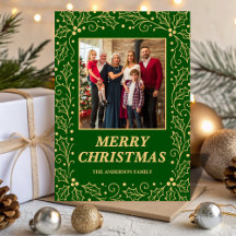Grön & Antik-Guld Familjefoto Jul