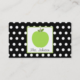 Grön Apple för lärare svart med vitpolka dots Visitkort