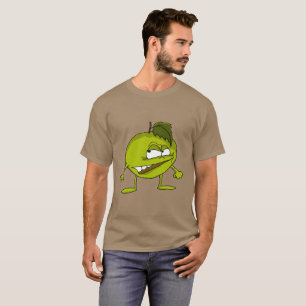 Grön äppletecknade figurer med ett ondskefullt tee shirt