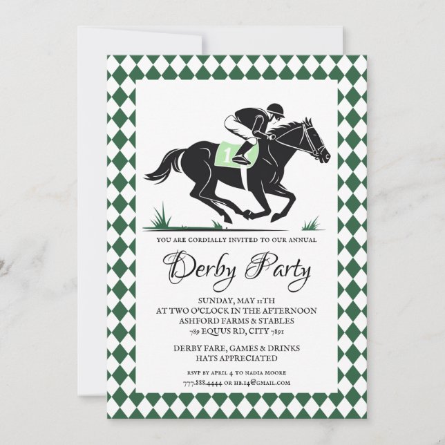 Grön Argyle Kentucky Derby Hästkapplöpningsinbjuda Inbjudningar (Framsida)