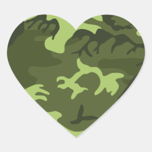 Grön armékamouflagedesign hjärtformat klistermärke