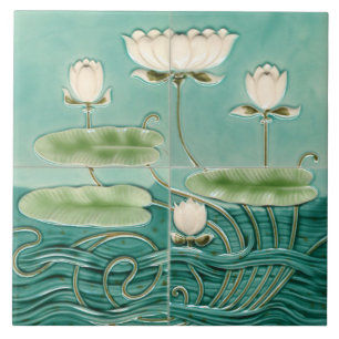 Grön Art Nouveau Jugendstil Näckros Kakelplatta