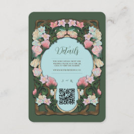 Grön Art Nouveau QR-kod Bröllopsbiljett Tilläggskort