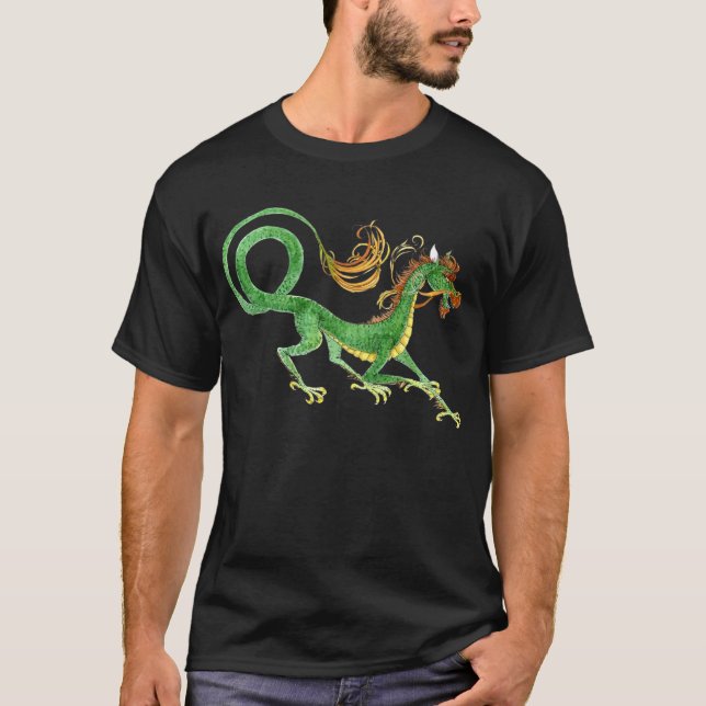 Grön asiatisk drakeskjorta tee shirt (Framsida)