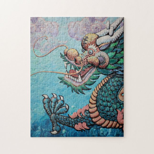 Grön asiatisk stildrake pussel (Vertikal)