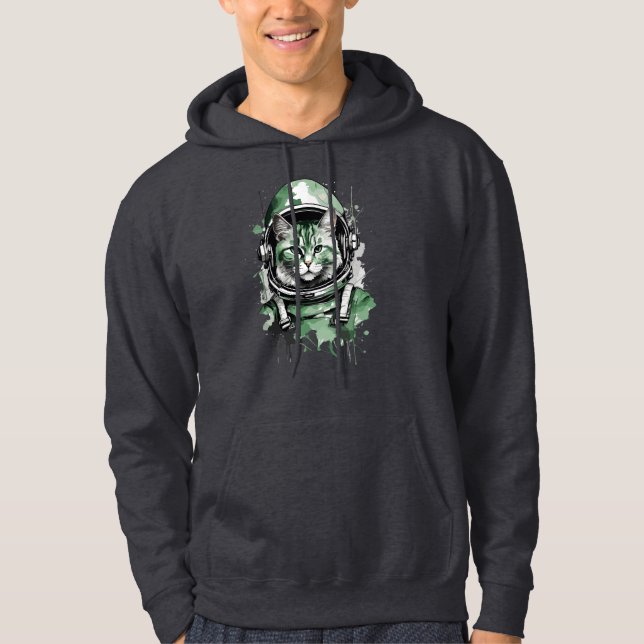 Grön Astronaut Katt Splash Hoodie (Framsida)