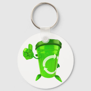 Grön återvinningtunna Keychain Nyckelring