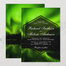 Grön Aurora Norrsken Bröllopsinbjudan