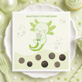 Grön Axolotl Bubble Milk Boba Te Födelsedagsfest Pappersservett