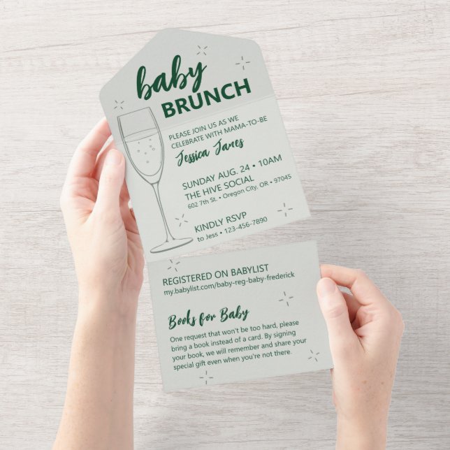 Grön Baby Brunch Inbjudan - Riv av för Böcker (Tearaway)