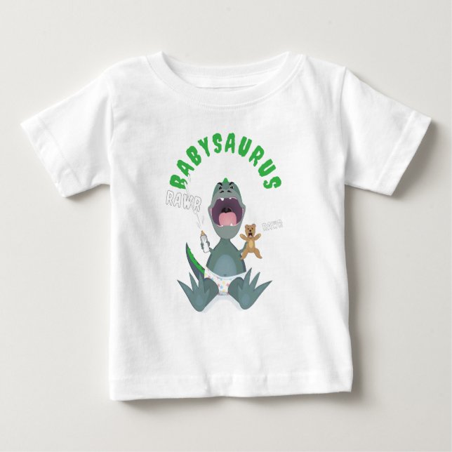 Grön Babysaurus T-rex  T Shirt (Framsida)