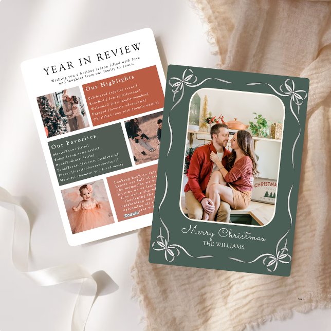 Grön båge Modernt år i översyn Familjefoto Julkort (Skapare uppladdad)