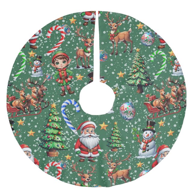 Grön bakgrund jul dekorativt mönster julgransmatta borstad polyester (Framsidan)