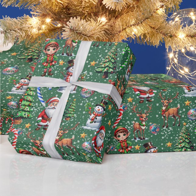 Grön bakgrund jul dekorativt mönster presentpapper (Skapare uppladdad)