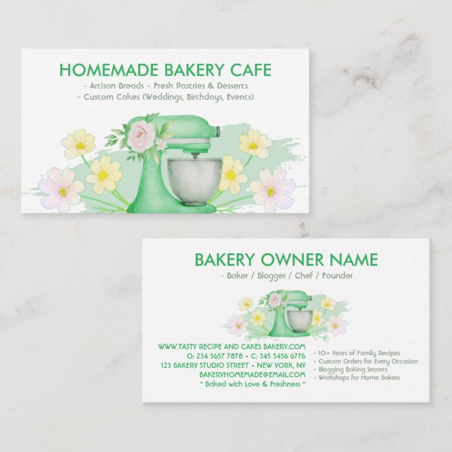 Grön bakning för Floral Green Bakery Visitkort (Fram/baksida)