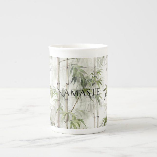 Grön Bambu Mindfulness Yoga Benporslin Mugg (Framsidan)