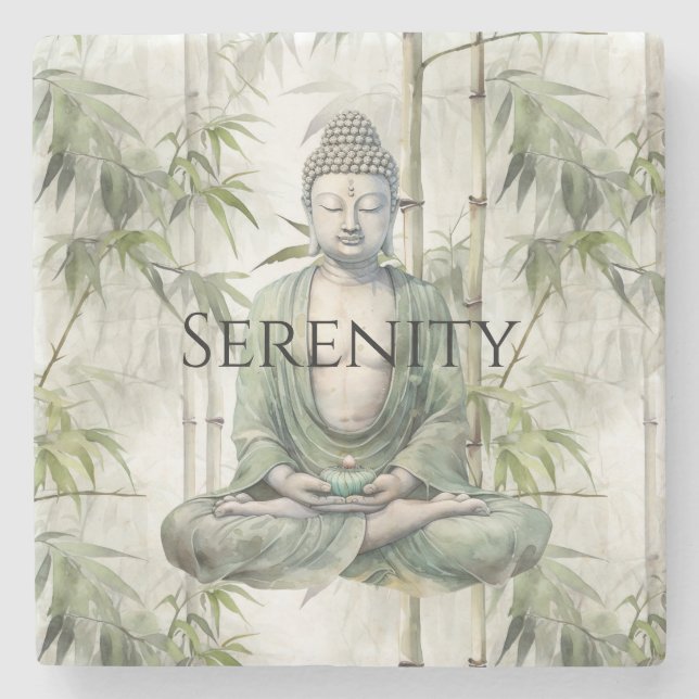Grön Bambu Serenitets Buddha Stenunderlägg (Framsidan)