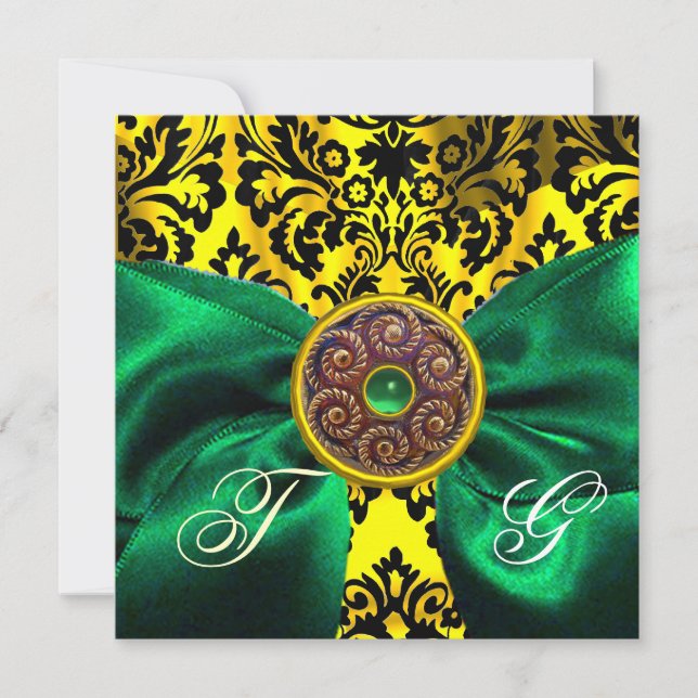 GRÖN  BAND GULD GUL  SVART  DAMASTKYLTA MONOGRAM INBJUDNINGAR (Framsida)