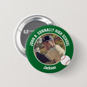Grön Baseballspelarfoto Högstadieanda Knapp