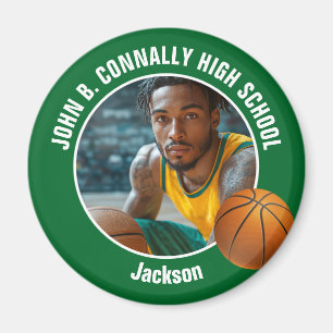 Grön basketspelare gymnasiefoto magnet