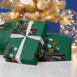 Grön Bauble-ornament julinslagspapper Presentpapper