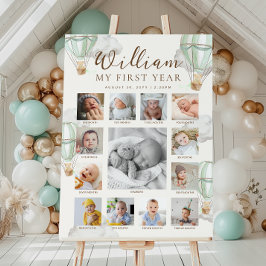 Grön Beary Första Födelsedags Foto Tidslinje Poster