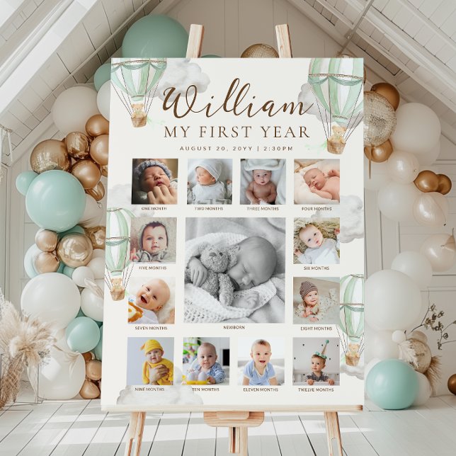 Grön Beary Första Födelsedags Foto Tidslinje Poster (Skapare uppladdad)