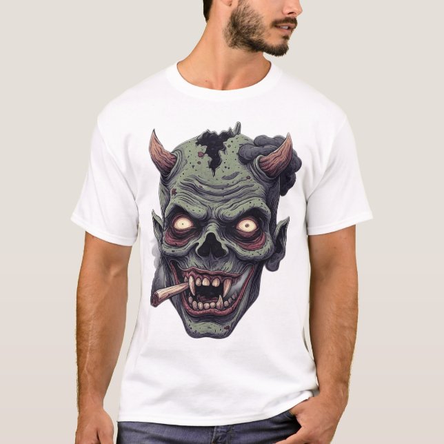 Grön behornad monster-grafik t shirt (Framsida)