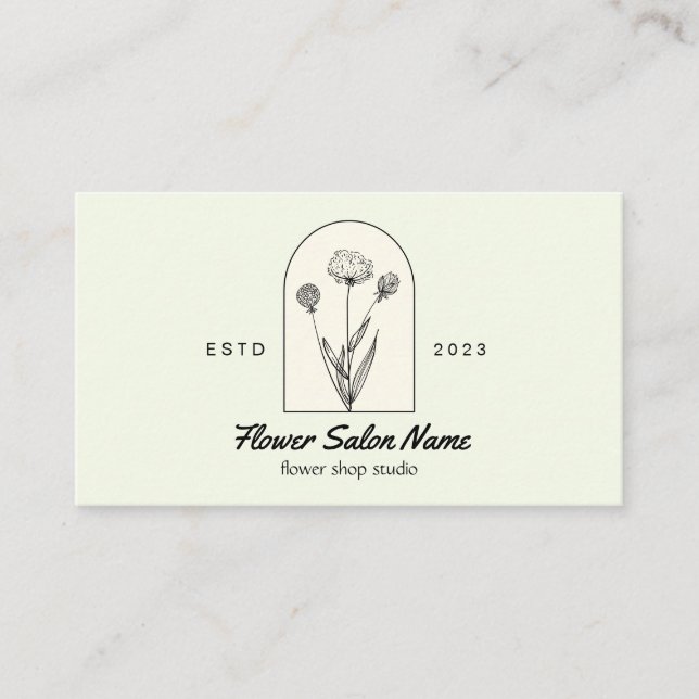 Grön Beige Elegant Maskrosblomma Blomsterhandlare  Visitkort (Framsida)