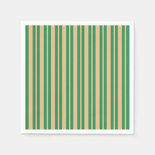 Grön Beige Randig Julfest Papper Pappersservett (Framsidan)