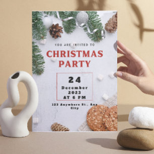 Grön Beige Röd Julfest Inbjudan