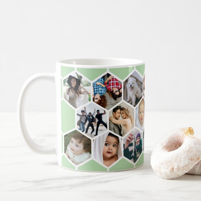 Grön bikakemönster fotokollage 20 bilder kaffemugg (Med munk)