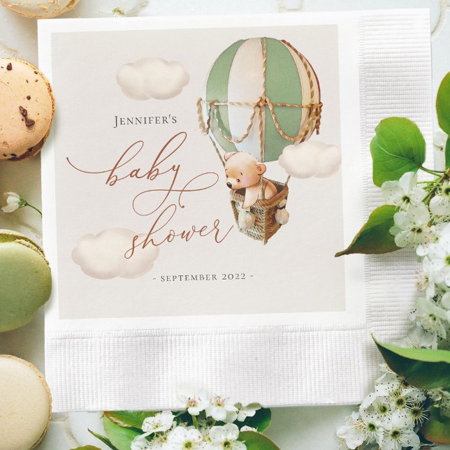 Grön Björn Ballong Baby Shower Könsneutral Pappersservett (Skapare uppladdad)