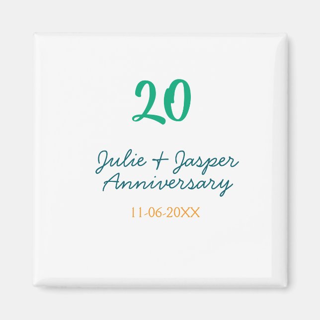 Grön blå 20-årsjubileum namn datum orange  magnet (Framsidan)
