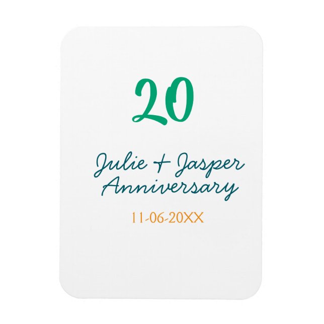 Grön blå 20-årsjubileum namn datum orange  magnet (Vertikal)