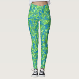 Grön Blå Abstrakt Geometrisk Mönster Leggings