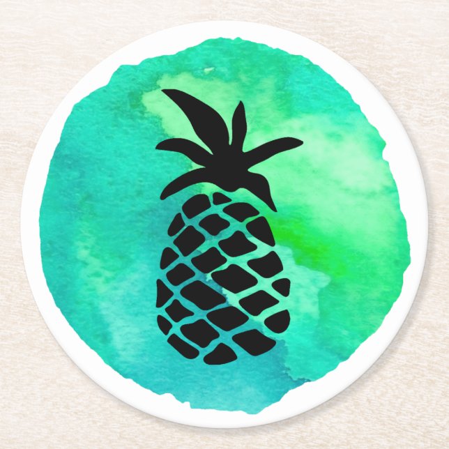 Grön Blå Ananas Underlägg Papper Rund (Framsidan)