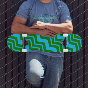 Grön Blå Chevron Sicksack Design Mini Skateboard Bräda 18,5 Cm
