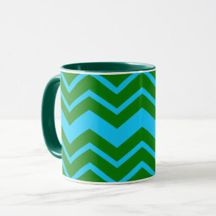 Grön Blå Chevron Sicksack Design Mugg